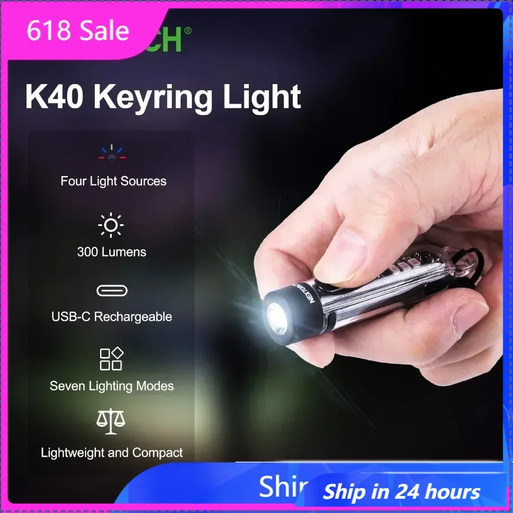 

Nextorch K40 Mini Keychain LED Flashlight, Rechargeable Type-C Keyring Light, Super Bright EDC Torch with Pocket Clip Keyring