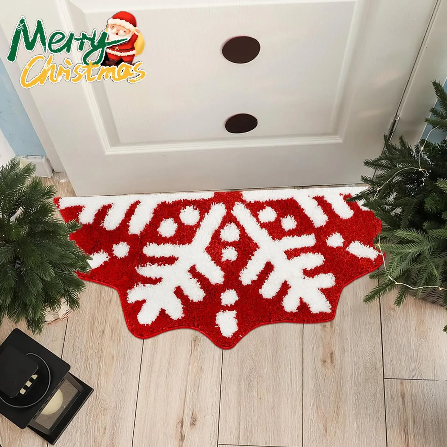 

VIKAMA Red Winter Snowflake Bathroom Rugs Semi Circular Snowflake Bath Rug Non Slip Winter Doormat Welcome Mat for Home Decor
