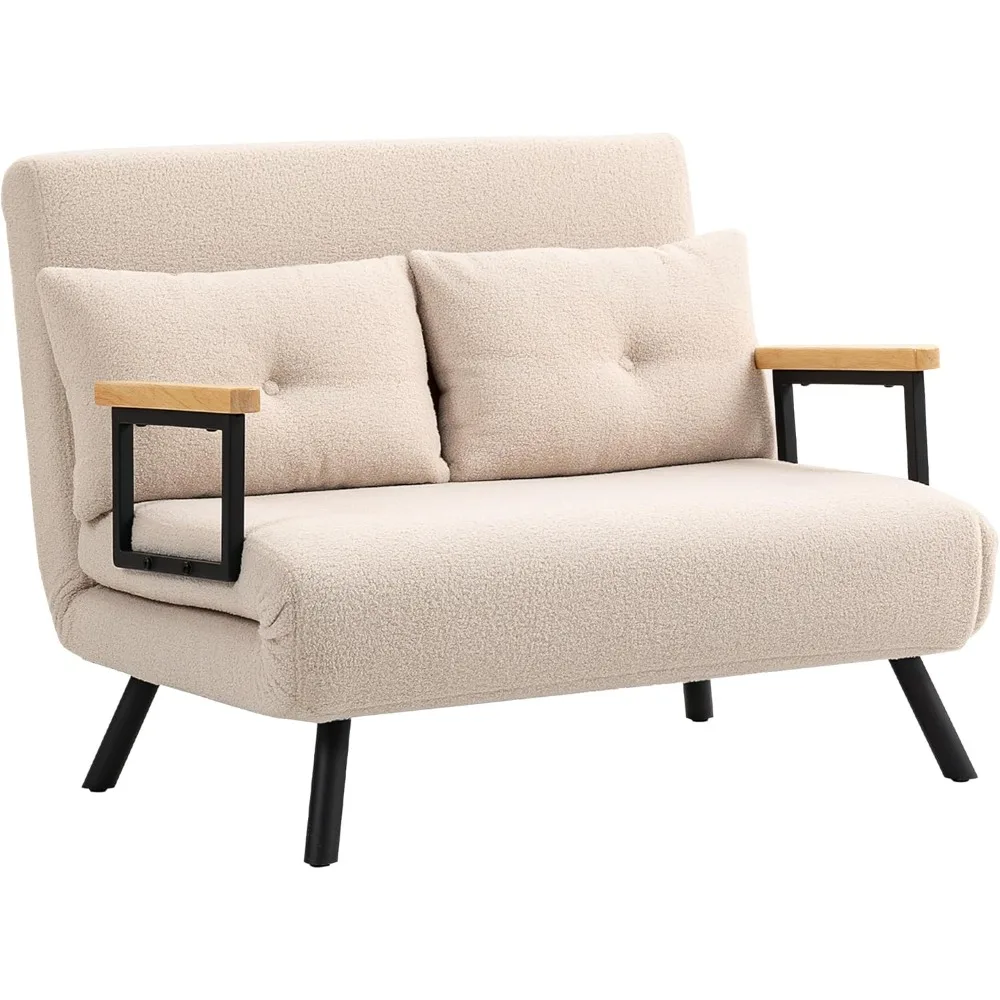 Sofá cama Sofá cama plegable de 2 plazas tapizado en terciopelo con respaldo ajustable de 5 niveles y almohadas acolchadas