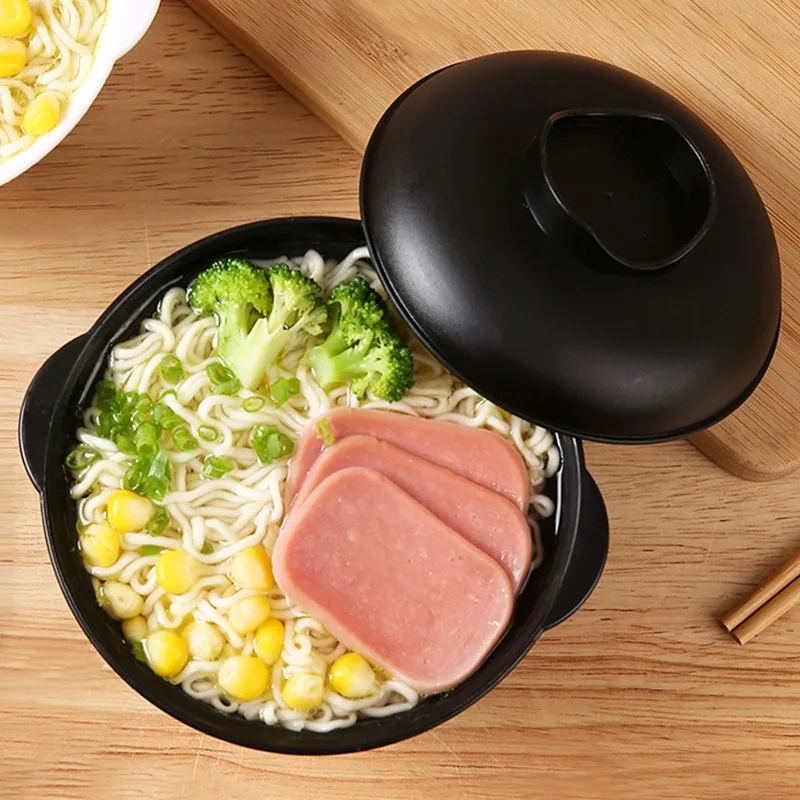 Ramen Bowl With Lid Soup Bowls Lids Microwave Not Easy To Burn Binaural Handle Heating Convenience For Porridge Boiled