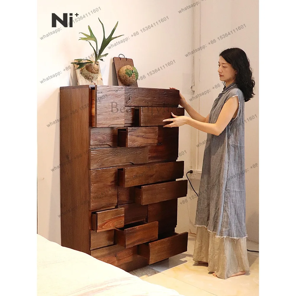 FG medieval solid wood bucket cabinet wabi wind drawer French retro homestay decorative cabinet