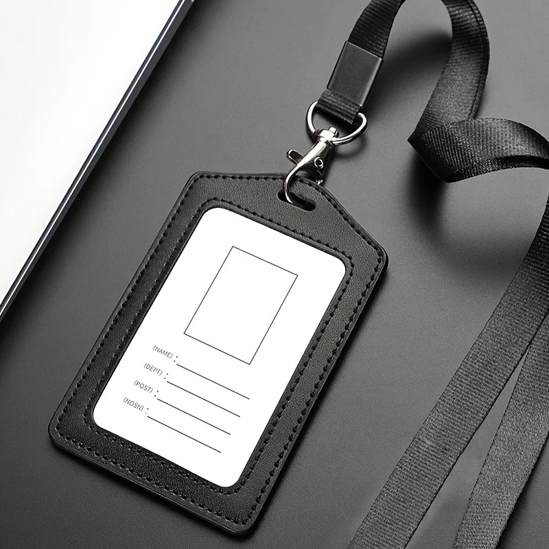 Men's and women's business attire: transparent ID card holder, name tag, and lanyard
