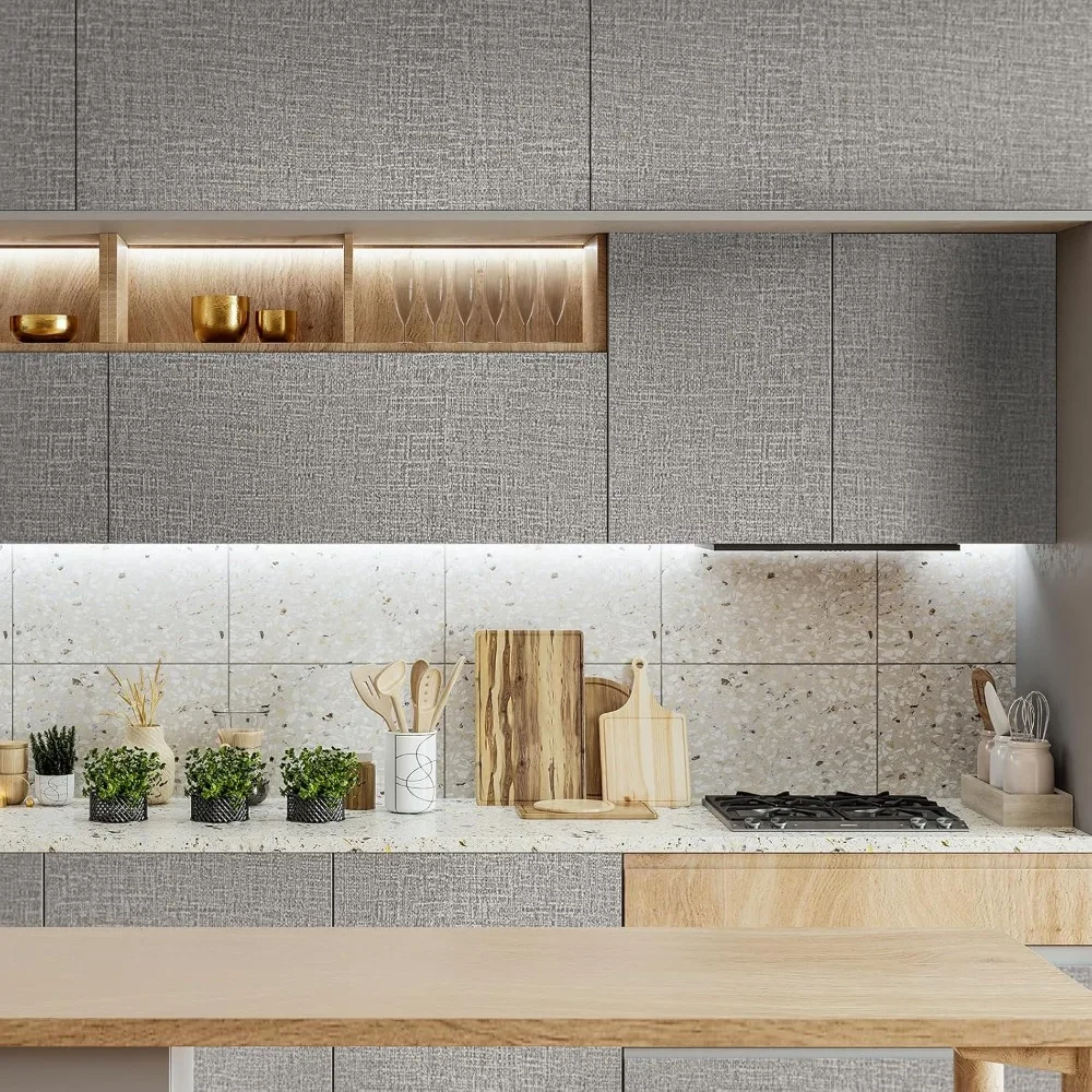 ورق جدران مزخرف من قماش العشب قابل للتقشير واللصق للخزائن، ورق حائط من الكتان الصناعي، سهل التركيب، لاصق يدوم طويلاً، 23.6