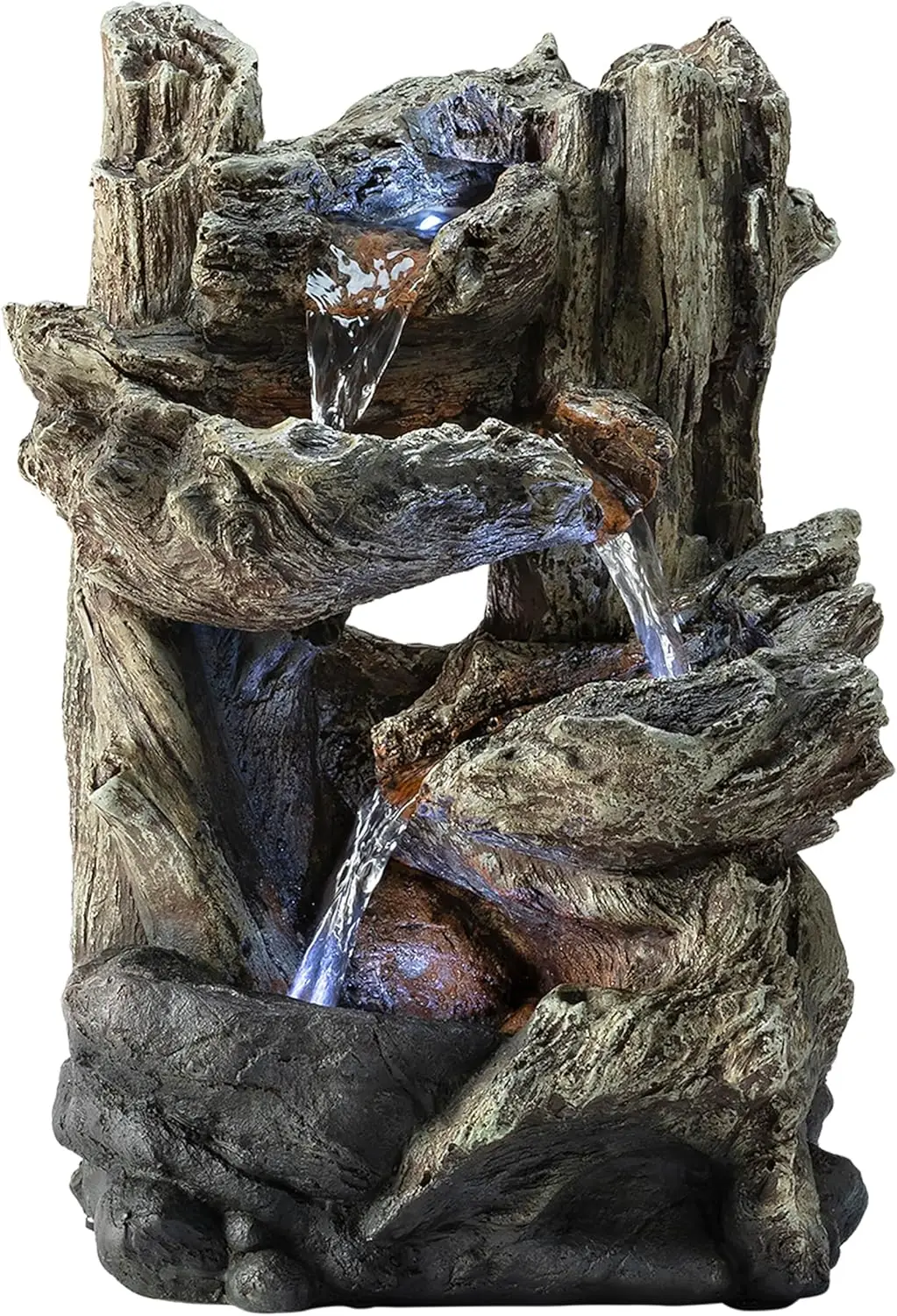 

14" Indoor Tiered Log Tabletop Fountain with LED Lights, Cascading Waterfall Design for Relaxing Home & Office Décor