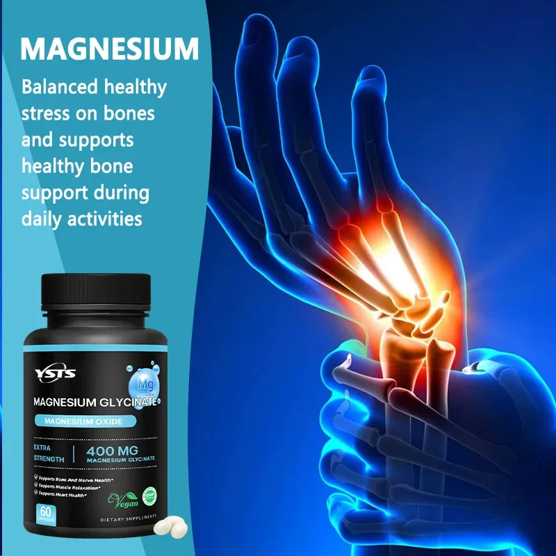 Magnesium Glycinate Capsules - Supports Bone, Heart & Muscle Health, Stress & Anxiety Relief, Promote Sleep Quality, Non-GMO
