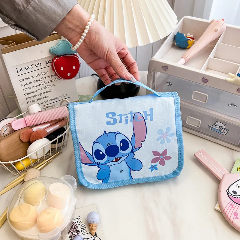 Disney Folding Makeup Bag Cartoon Stitch High Appearance Level Large Capacity Travel Portable Portable Makeup Storage Bag Kawaii