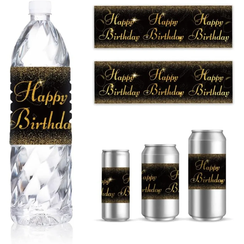 

30 листов этикеток для бутылок с водой на тему дня рождения, черная тематическая наклейка, персонализированные этикетки для бутылок с питьевой водой