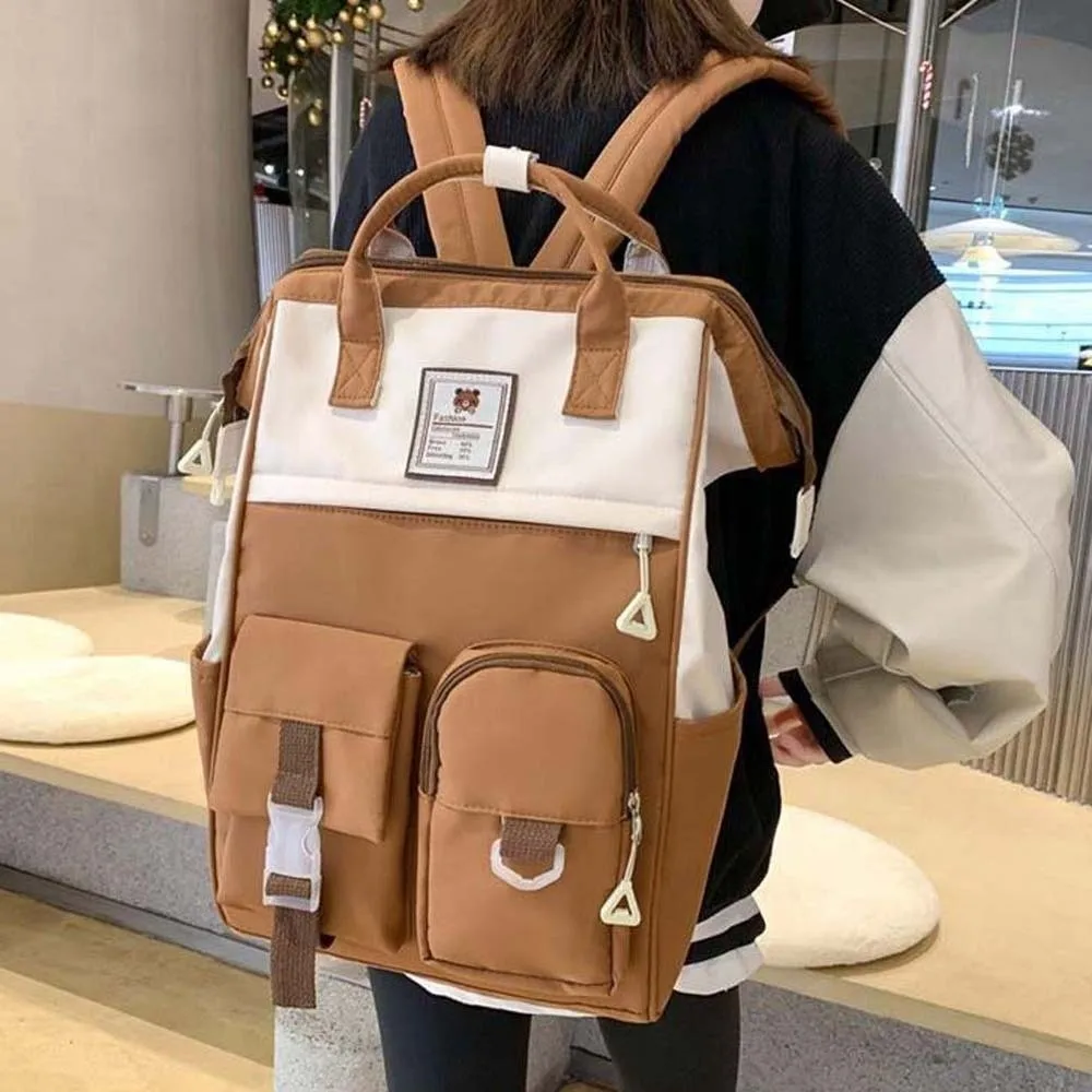 Adjustable Large Capacity Backpack Anti-splash Water Contrast Color Casual Nylon Daypack Soft Korean Style Women School Bag