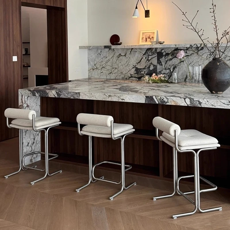 

Designer Bar Stool Stainless Steel Minimalist Kitchen Island Chair Bauhaus Inspired Counter Seat Industrial Reception Desk Chair