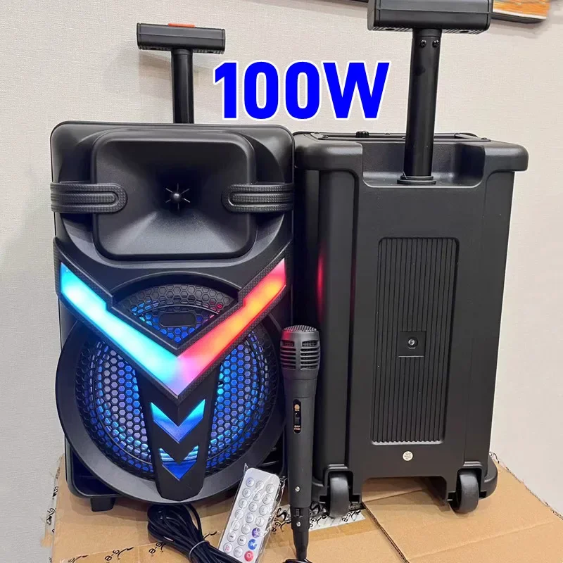 Caixa de som 100W outdoor drawbar Boom Box portable 8 Inch Big Horn Partybox Heavy Karaoke with Remote Mic Bluetooth Speakers