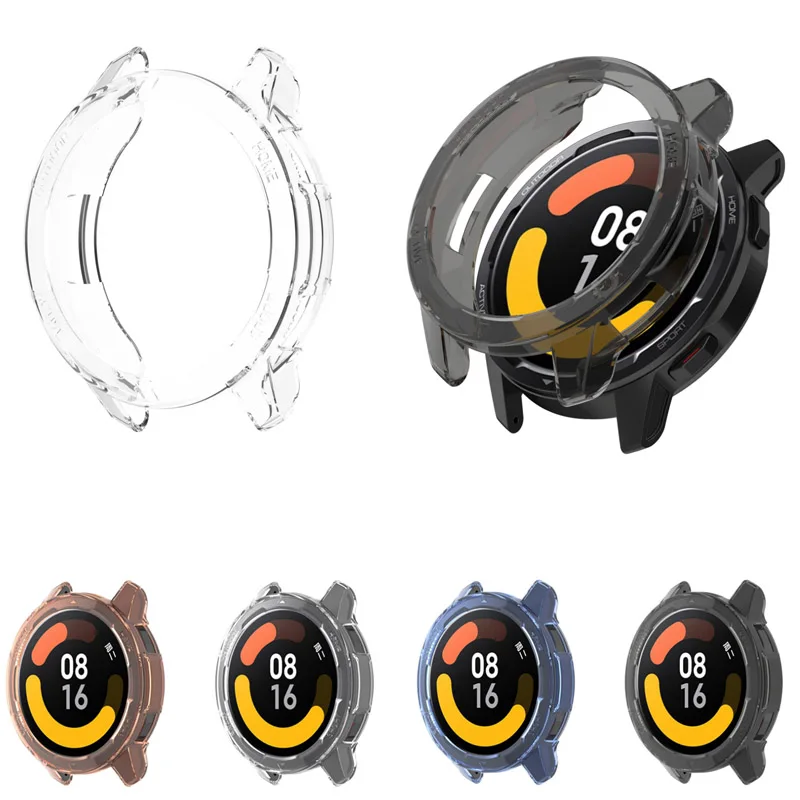 Tpu borda macia caso escudo protetor de tela de vidro para xiaomi mi relógio cor 2/s1 esporte ativo relógio inteligente protetora capa abundante