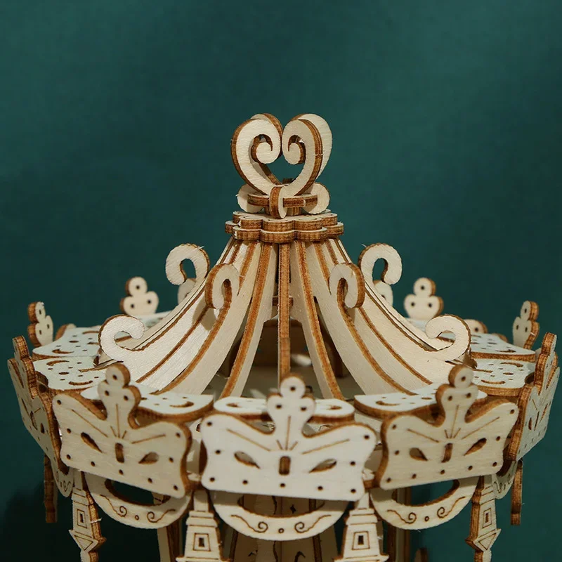 Rompecabezas de madera 3D DIY, kits de modelos de carrusel romántico, engranajes mecánicos, modelos ensamblados, rompecabezas de juguete para niños, regalos
