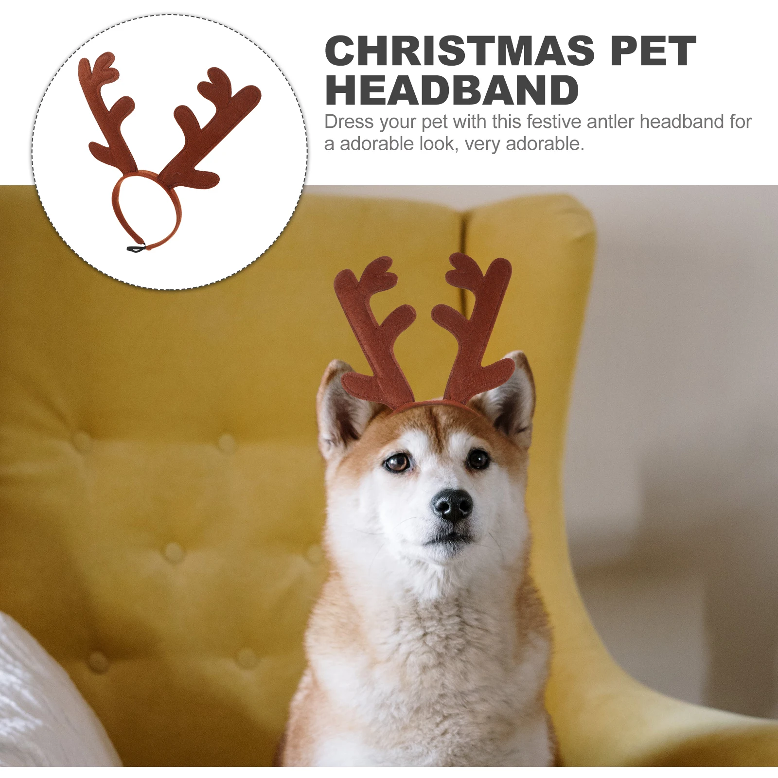 

Festive Christmas Pet Headband 1PC Light Brown Adjustable Antler Headdress for Cats Dogs Cosplay Party Photo Prop Lightweight