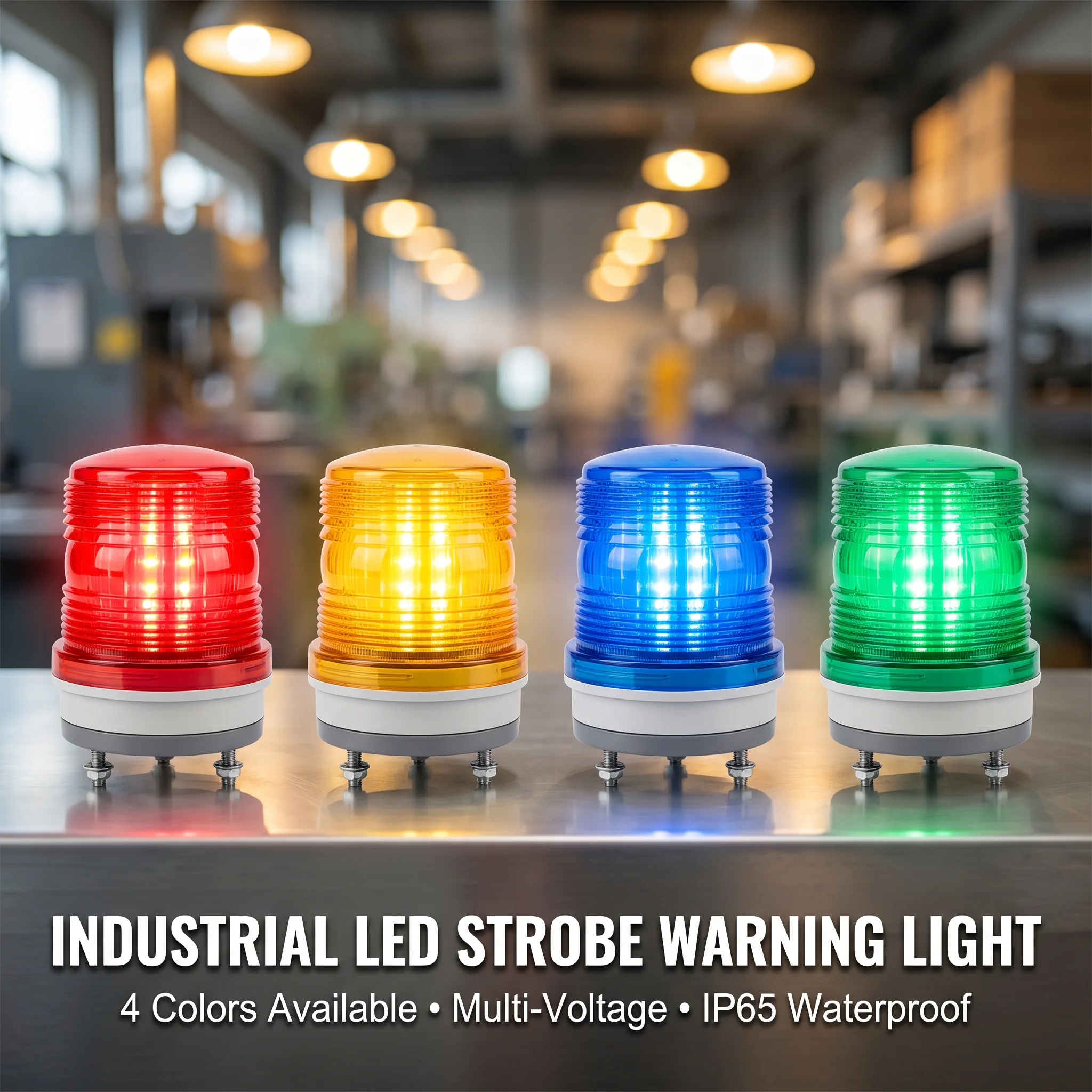 LED Strobe Warning Light,AC 48V Sound & Light Alarm Beacon with Bolt Mount for Construction & Forklift