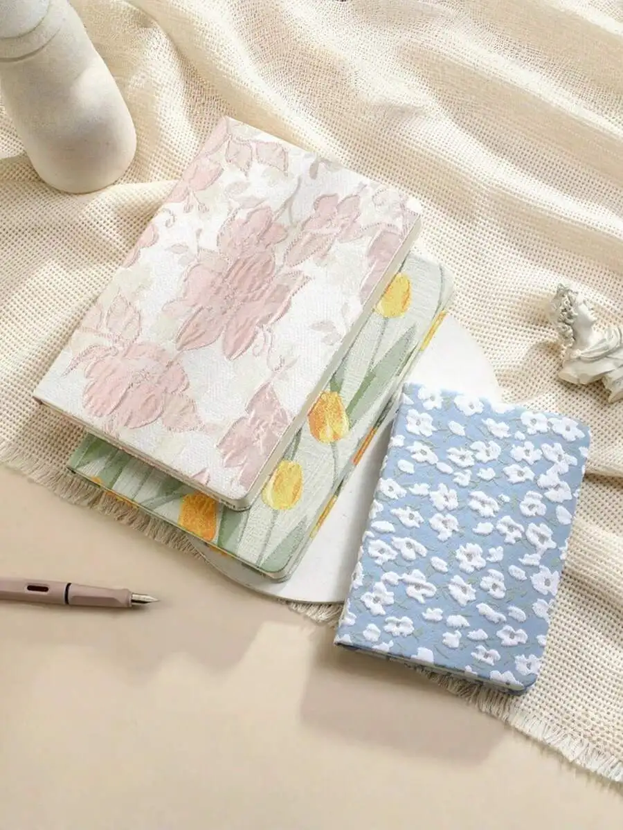 

1pc A5 Embroidered Jacquard Notebook – Ink Bleed Resistant & Stamp Friendly Journal, Sketchbook For Artists & Students