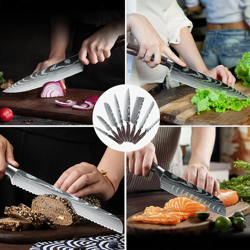 

Japanese Stainless Steel Chef Knife Damascus Pattern Wooden Handle Kitchen Household Boning Knife Meat Cleaver Sharp Knife