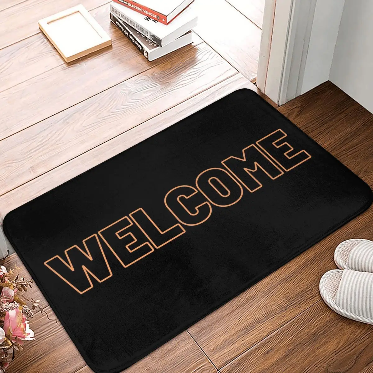 Simple Welcome Logo Bath Mat Yellow Bathroom Mats for Shower Home Entrance Anti-Slip Velvet Soft Foot Mat Anti Slip Toilet Mat