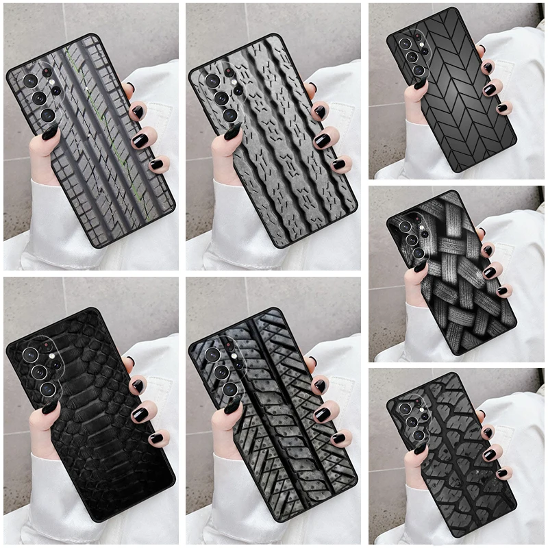 Phone Case For Samsung Galaxy S24 S23 S21fe S22 Ultra Plus Note 10 20 S8 S9 S10 Cover Black Tire Tyre Tread Texture