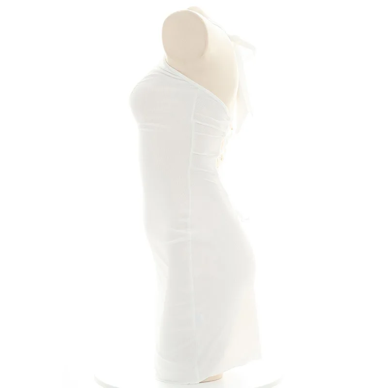 WOMENGAGA Sexy Lady Halter Neck Knitting Sweater Mini Dress Backless Bandage Maid Japan Kawaii Sweet Girl Female Hot Korean