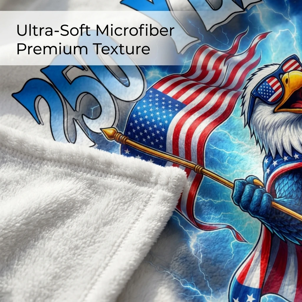 1PC American Independence Day Superhero Eagle with Flag Thick Flannel Blanket, Soft Warm Portable Throw, Great Gift for Boy Girl