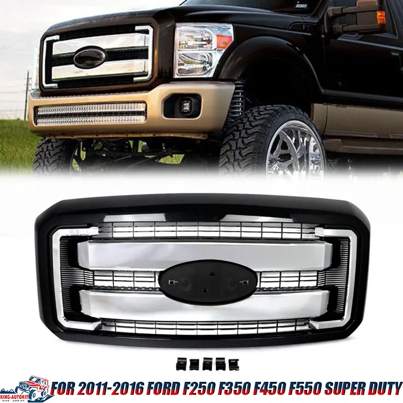 Front Grille Assembly Modified For Ford F250 F350 F450 F550 Super Duty 2011-2016 Tuxedo Black UH Front Bumper Upper Racing Grill