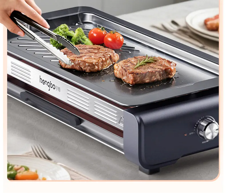 Gril Électrique Sans Fumée pour Intérieur, Grande Machine de Cuisson BBQ, Rôtissoire, Barbecue Électrique Domestique