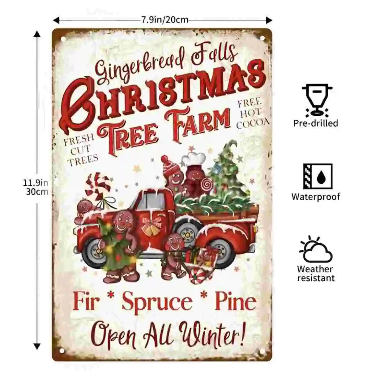 2D FLAT 1pc Gingerbread Falls Christmas Tree Farm Gingerbread Holiday Wall Sign Decoration for Home Cafe Garage Bedroom Porch