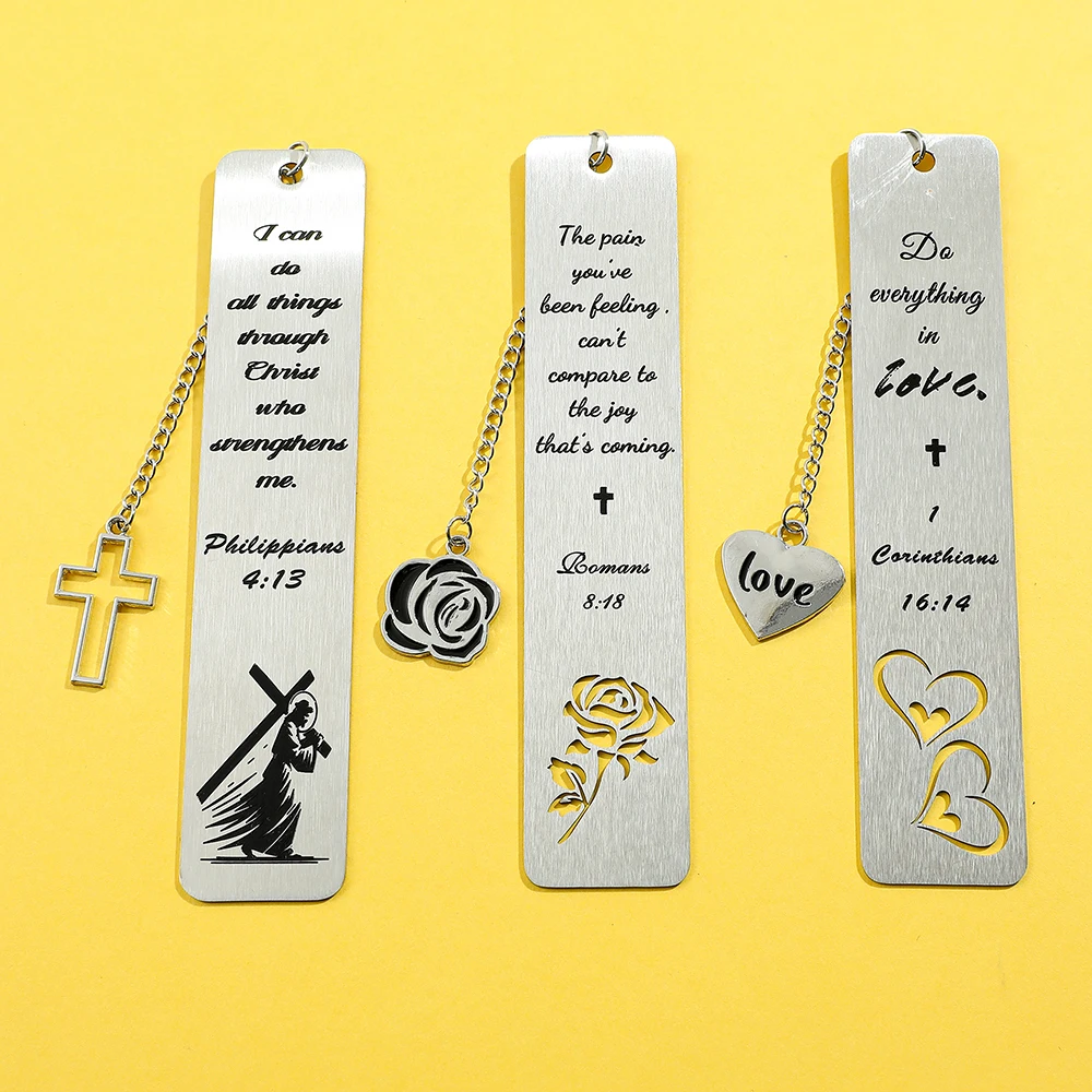 ไม้กางเขน กุหลาบ ที่คั่นหนังสือโลหะรูปหัวใจ ที่คั่นหนังสือสแตนเลสแบบโปร่ง สำหรับคนรักหนังสือ ของขวัญวันวาเลนไทน์