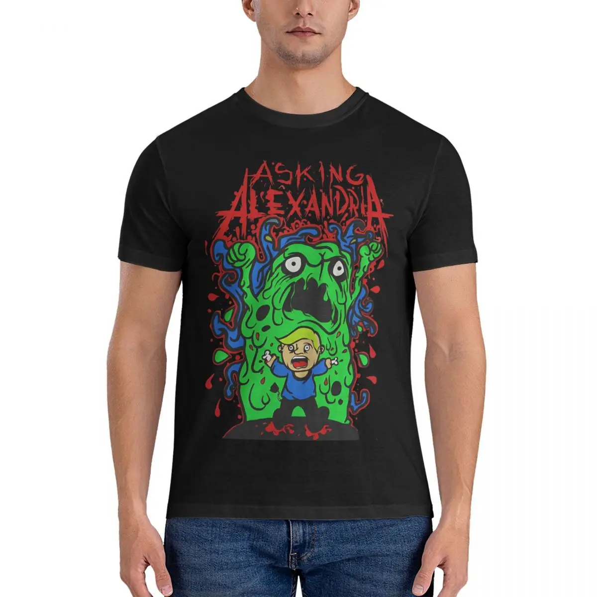 

Casual Green Liquid T-Shirt for Men Round Collar Cotton T Shirts Asking Alexandria Short Sleeve Tee Shirt Printing Clothes