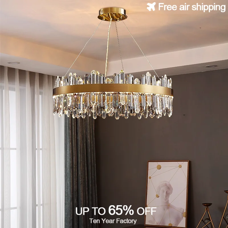 ثريا كريستال LED حديثة باللون الأسود والذهبي مع إضاءة تعليق بيضاوية مستديرة مع لمسة نهائية لامعة لسقف غرفة المعيشة