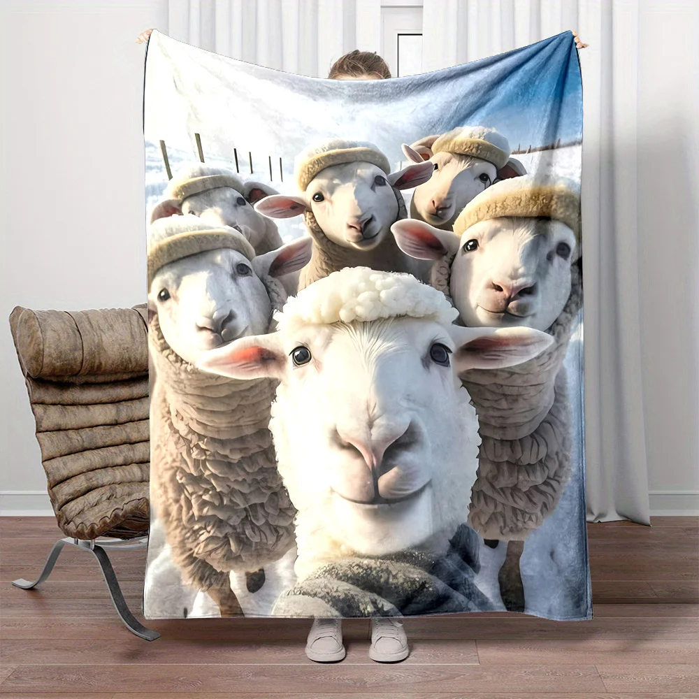 Adorable Animals in the Snow Cute Sheep Pattern Printed General Lunch Break Office Small Throw Blanket Home Blanket Gift for Fam