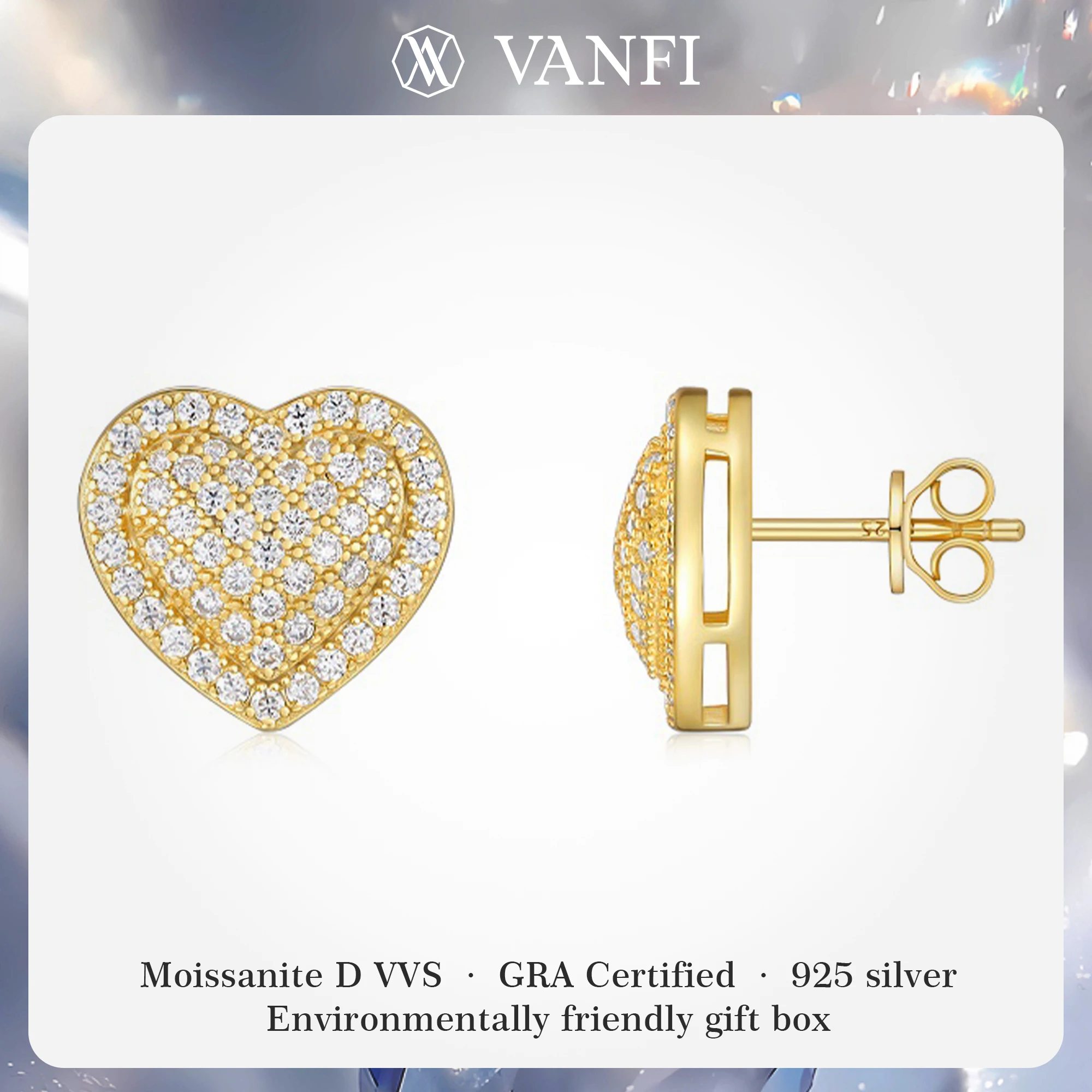 

Kfvanfi s925 стерлингового серебра сертифицированные лабораторные женские серьги с муассанитом в форме сердца с покрытием 18K для вечеринки, банкета, роскошные изысканные ювелирные изделия