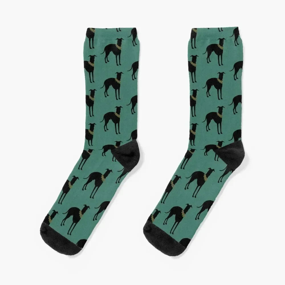 Italian Greyhound with festive holly collar Holiday design Socks cycling Hiking boots anti slip football Men's Socks Women's