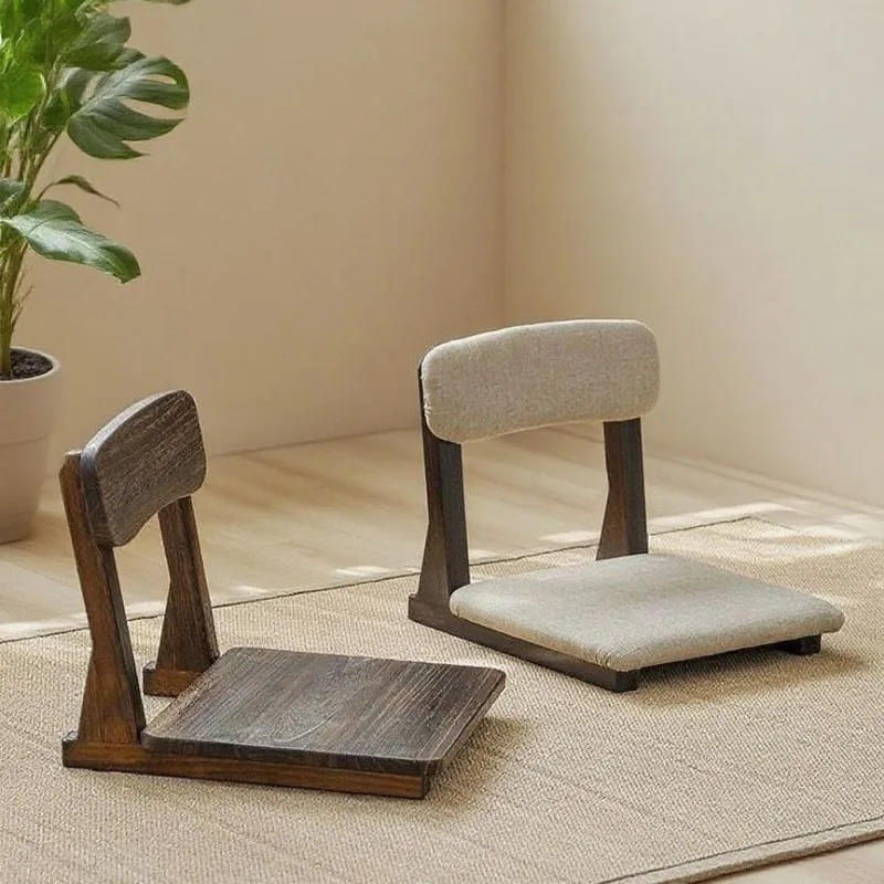 Japanese backrest floor chair tatami lazy legless chair low stool upholstered bay window linen-cotton