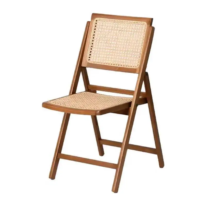 

Ins wind folding retro solid wood rattan chair B & B Internet celebrity medieval simple family dining