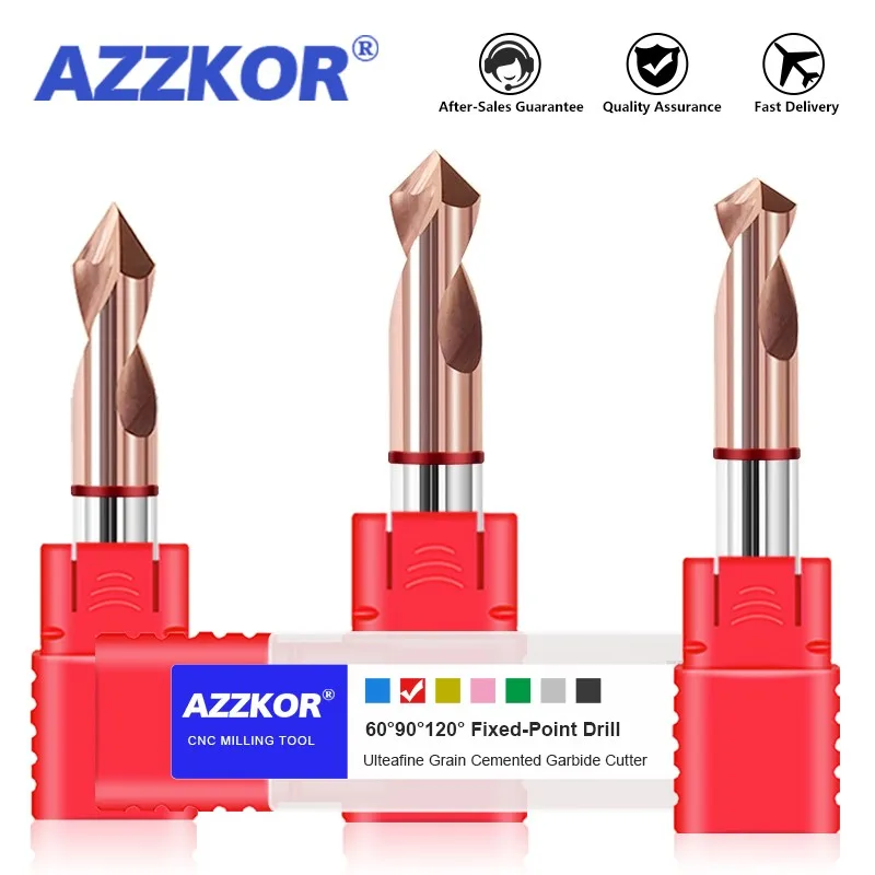 

AZZKOR HRC55 2-Blade Tungsten steel carbide Red circle Chamfer Centering Drill For CNC Machining Center 60° 90° 120° Bit Tools