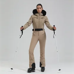 Roupas de esqui 2025 inverno com capuz suítes de esqui feminino esportes quentes macacões de neve ao ar livre à prova dwindproof água à prova de vento snowboard treino