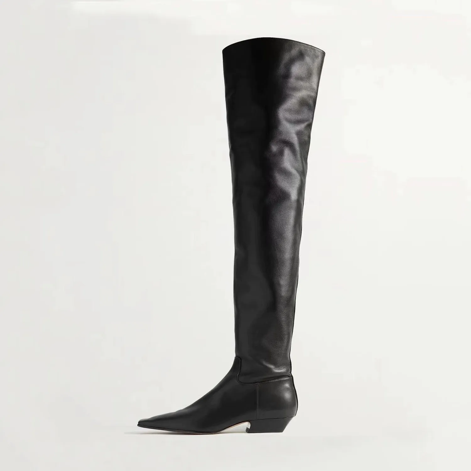 Arden Furtado 2025 Black Over the knee boots Square-head Side zipper Low heel Modern boots Modern boots Extra large size