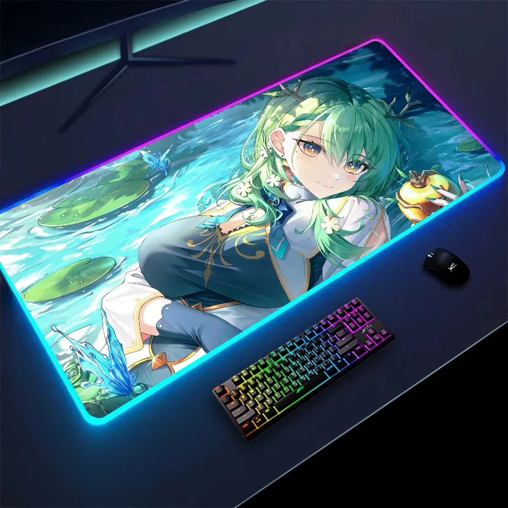 1pc Ceres Fauna Hololive Girl XXL RGB Gaming Mouse Pads HD Black Gamer Accessories Large LED