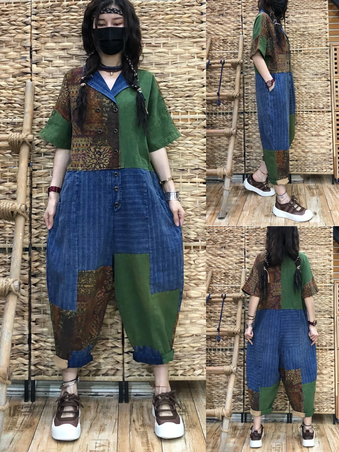 

Хлопково-льняной смокинг с воротником, цельный летний свободный принт, индивидуальный дизайн Harlan Dr для женщин, удобное повседневное платье