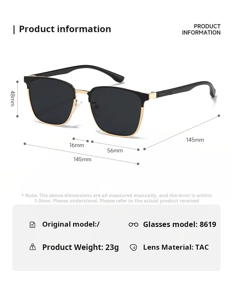 Neue polarisierte Sonnenbrille für Herren, modisch, UV400-beständig, Sonnenbrille zum Fahren, Angeln, individuell verschreibungspflichtig, Damen 8619 – Detail 5