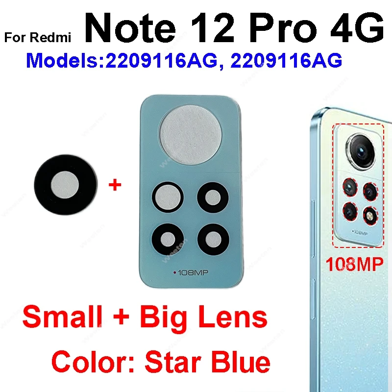 Back Main Camera Lens Glass For Xiaomi Redmi Note 12 4G Note 12 Pro 4G Rear Camera Glass Lens Cover Frame Holder Repair Parts