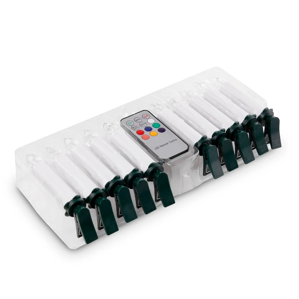 

10 Pcs Lights LED Christmas Taper Lamp Remote Control White RGB Wedding Tree