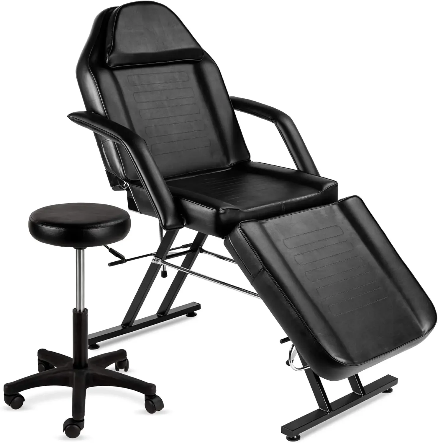 Best Choice Products Cama de masaje multiusos de 3 secciones de 71 pulgadas, spa y salón facial, silla de tatuaje con taburete hidráulico, cabezal extraíble