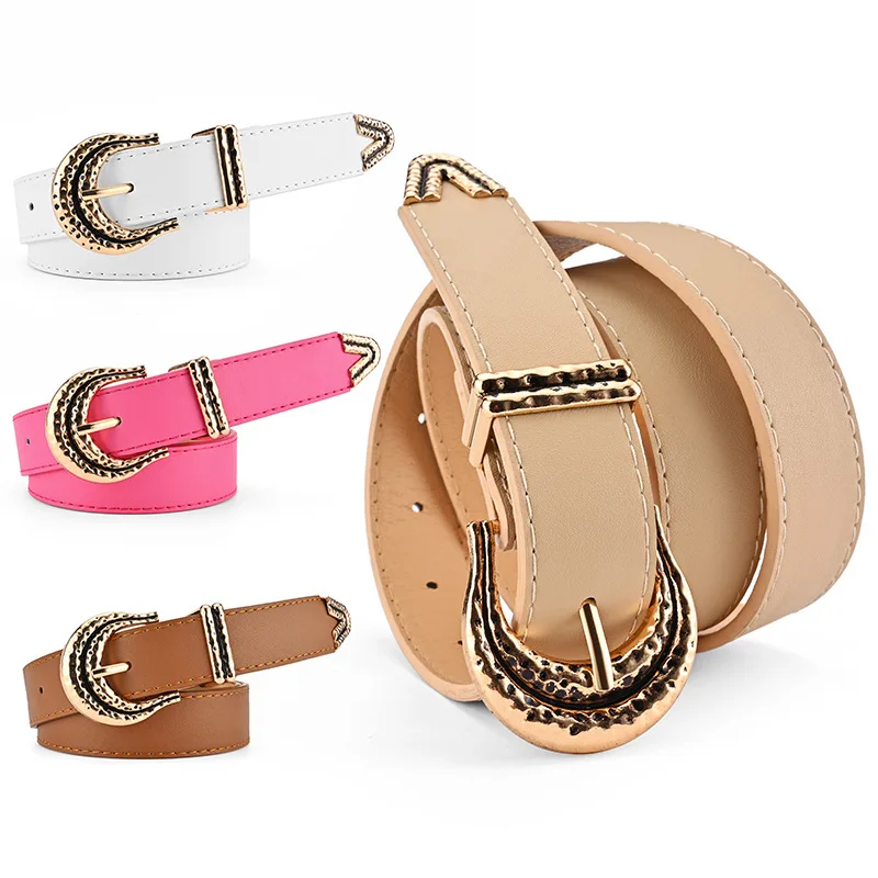 

Hot Sale Belt Female Popular Three Sets of Gold Pin Buckle Hundred with Decorative Ladies Senior Sense of Student Belt Tide