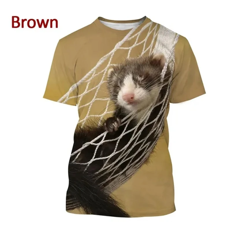 Cute Animal Ferret 3 D Printing Ladies T-shirt Summer Breathable Popular Casual T-shirt Unisex Round Neck Personality Tops Tees