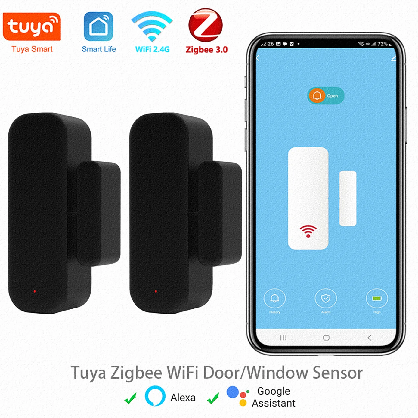 Tuya WiFi/Zigbee مستشعر نافذة الباب المنزل الذكي كاشف الباب اللاسلكي باب مفتوح/مغلق نظام إنذار يعمل مع Tuya Smart Life