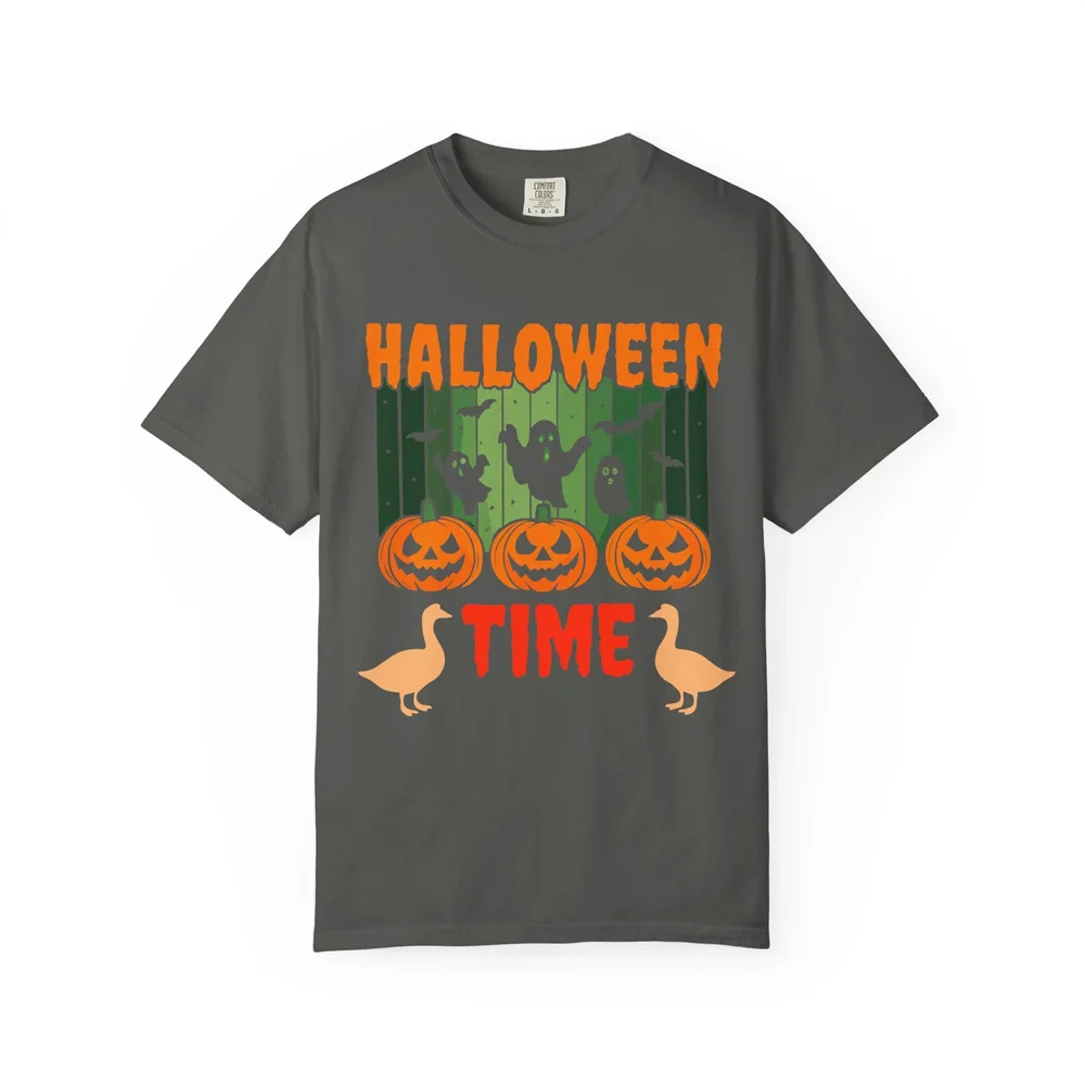 Halloween Time Funny Festival T-shirt For Men Simple Casual 3D Print Ghost Pumpkin Pattern Black Short Sleeve T Shirts Horror