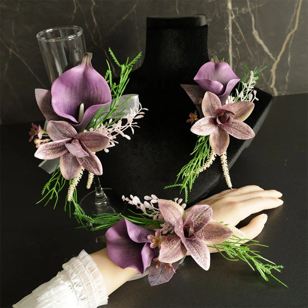 New Style Purple Calla Lily Men Groom Boutonniere Wedding Party бутоньерка для жениха Marrige Accessories image 2
