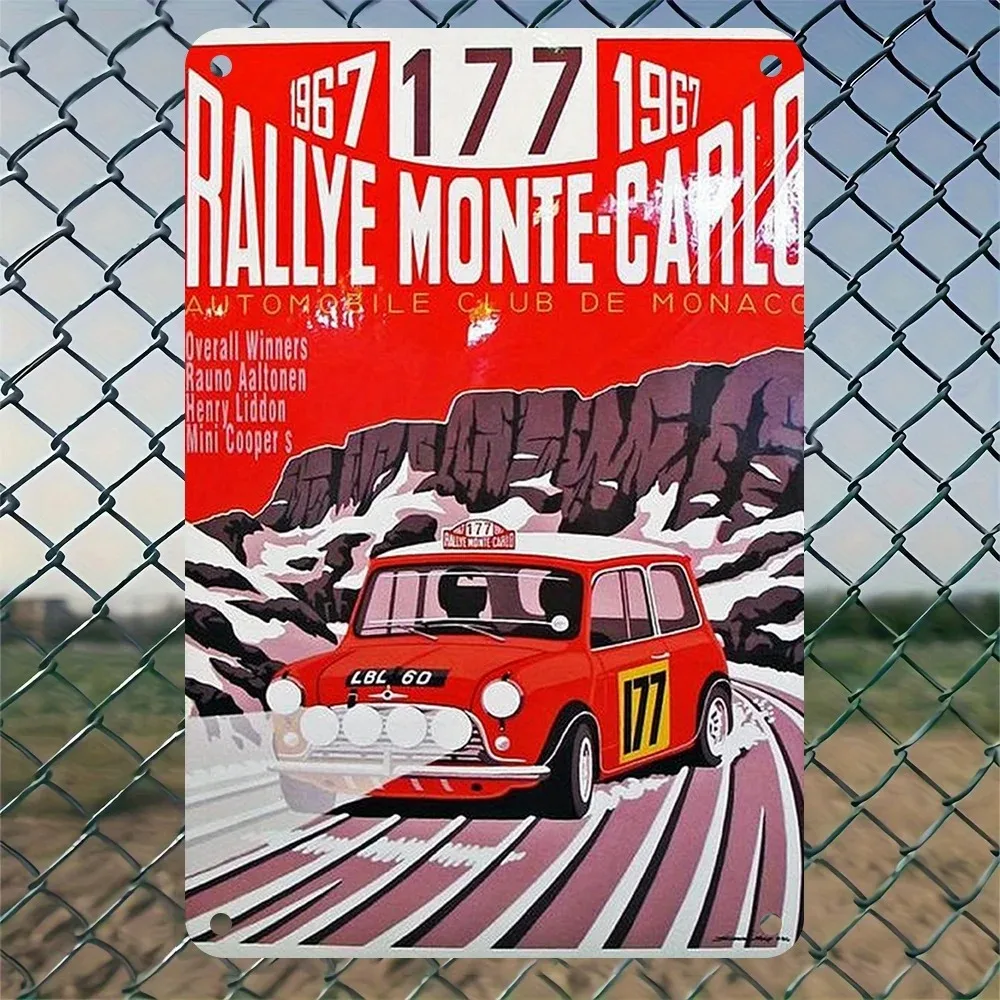 Home Relaxation 1967 Rallye Monte-Carlo Metal Tin Sign  - Classic Red Taxi Race Car Wall Art, Retro Durable Metal Decor for Home